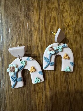 Handmade Floral Arch Dangle Earrings - Blush Pink